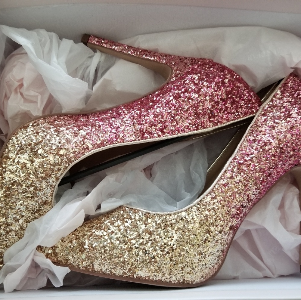 Just Fab Ombre pink and gold pumps